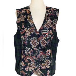 Talbot's Vintage Green and Blue Paisley and Plaid Corduroy Tailored Vest